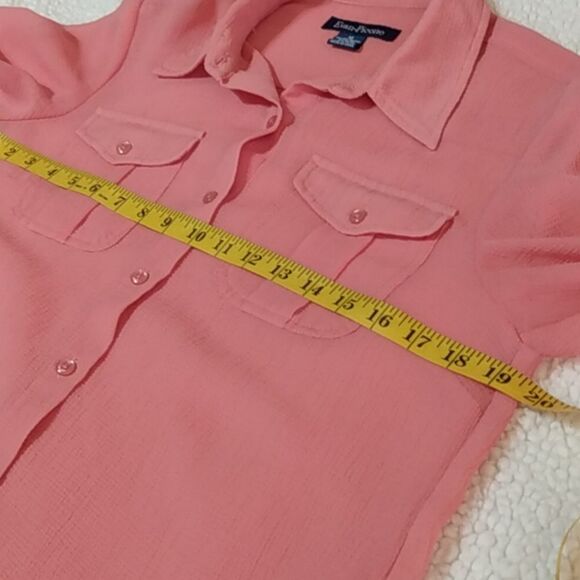 Evan-Picone Sheer Peach Button-Up Blouse w/ Roll Tab Sleeves - Picture 5 of 12